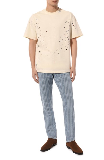 Мужская хлопковая футболка A-COLD-WALL* кремвого цвета, арт. ACWMTS170A | Фото 2 (Длина (для топов): Удлиненные; Рукава: Короткие; Драгоценные камни: Проставлено; Материал сплава: Проставлено; Материал внешний: Хлопок)