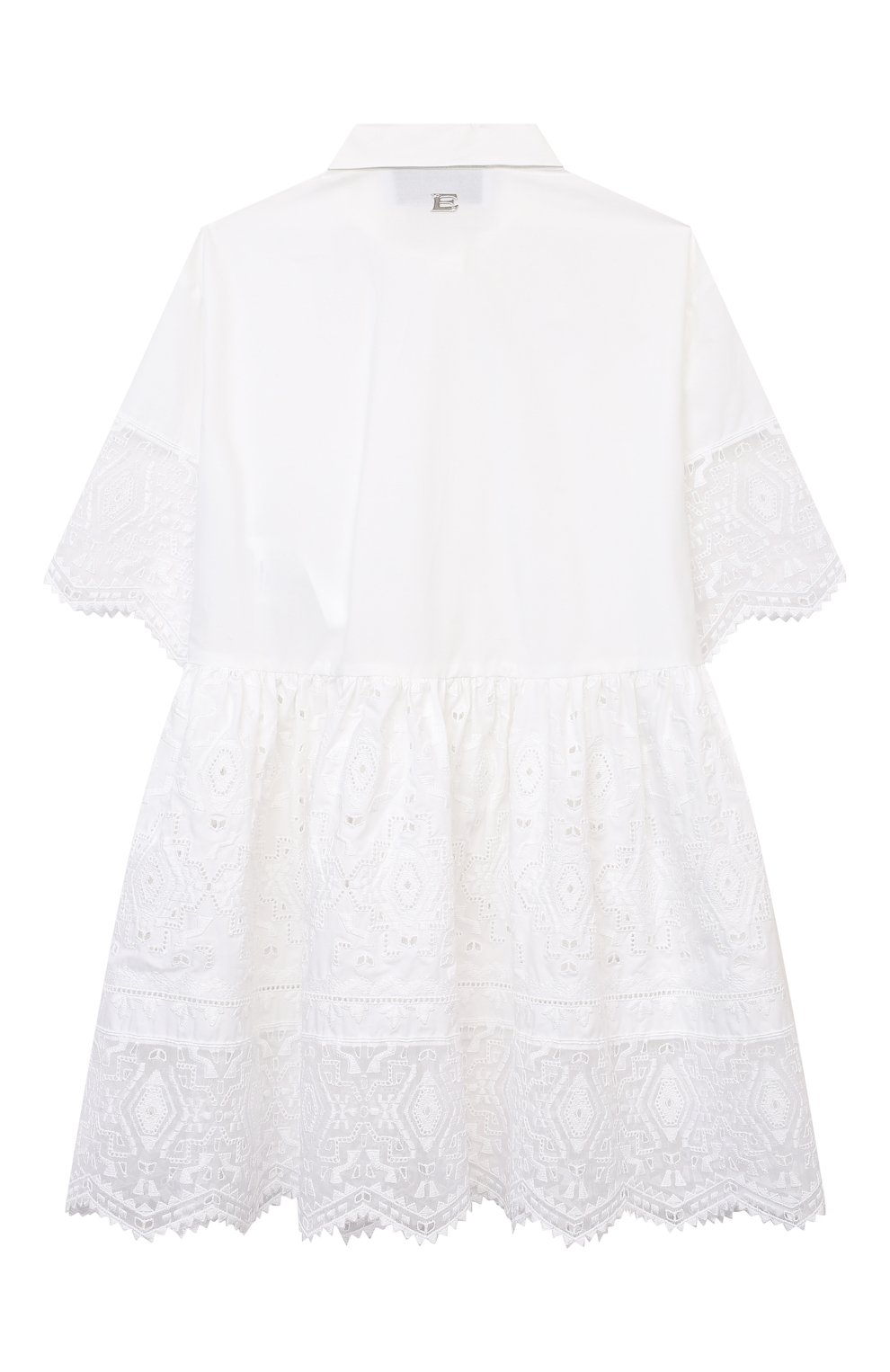 Детское хлопковое платье ERMANNO SCERVINO белого цвета, арт. ESFAB017 RI318 WSUNI1/3A-4A | Фото 2 (Рукава: Короткие; Региональные ограничения белый список (Axapta Mercury): RU; Материал внешний: Хлопок; Девочки Кросс-КТ: Платье-одежда; Ростовка одежда: 4 года | 104 см)