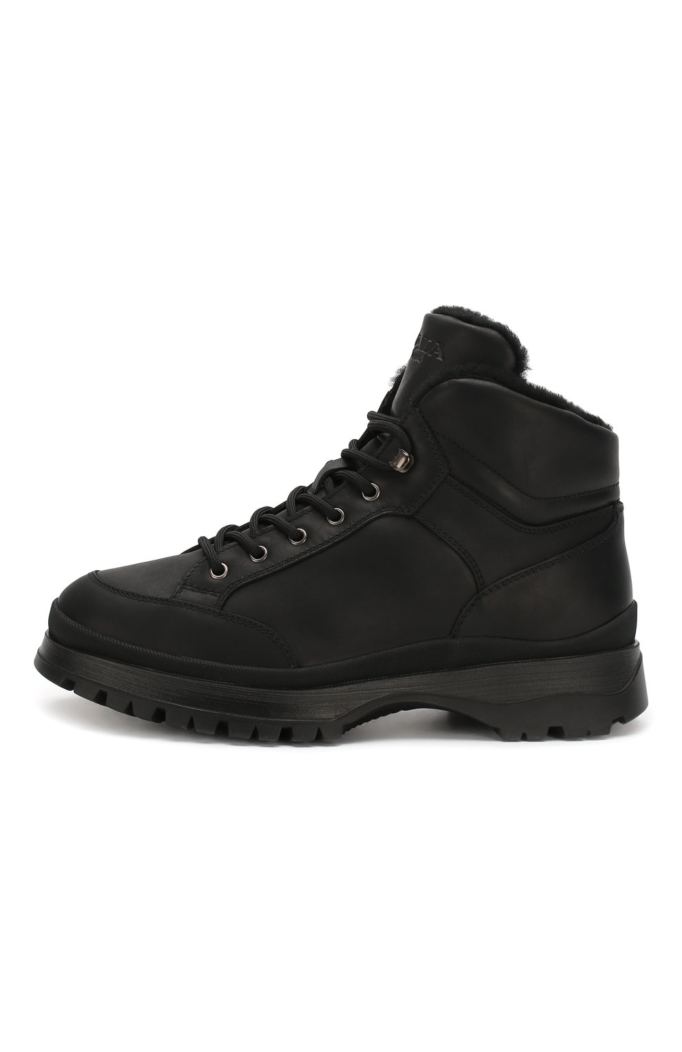 Мужские кожаные ботинки PRADA черного цвета, арт. 2TE157-3A6N-F0002 | Фото 3 (Каблук высота: Высокий; Материал утеплителя: Натуральный мех; Мужское Кросс-КТ: Ботинки-обувь, зимние ботинки; Подошва: Массивная)