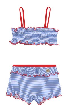 Детского раздельный купальник с оборками MONCLER ENFANT синего цвета, арт. D1-951-00777-05-0A01Z | Фото 1 (Кросс-КТ НВ: Купальники; Материал внешний: Синтетический материал; Материал сплава: Проставлено, Проверено; Нос: Не проставлено; Статус проверки: Проверено, Требуются правки, Проверена категория; Ростовка одежда: 12 мес | 80 см, 18 мес | 86 см, 24 мес | 92 см, 36 мес | 98 см)