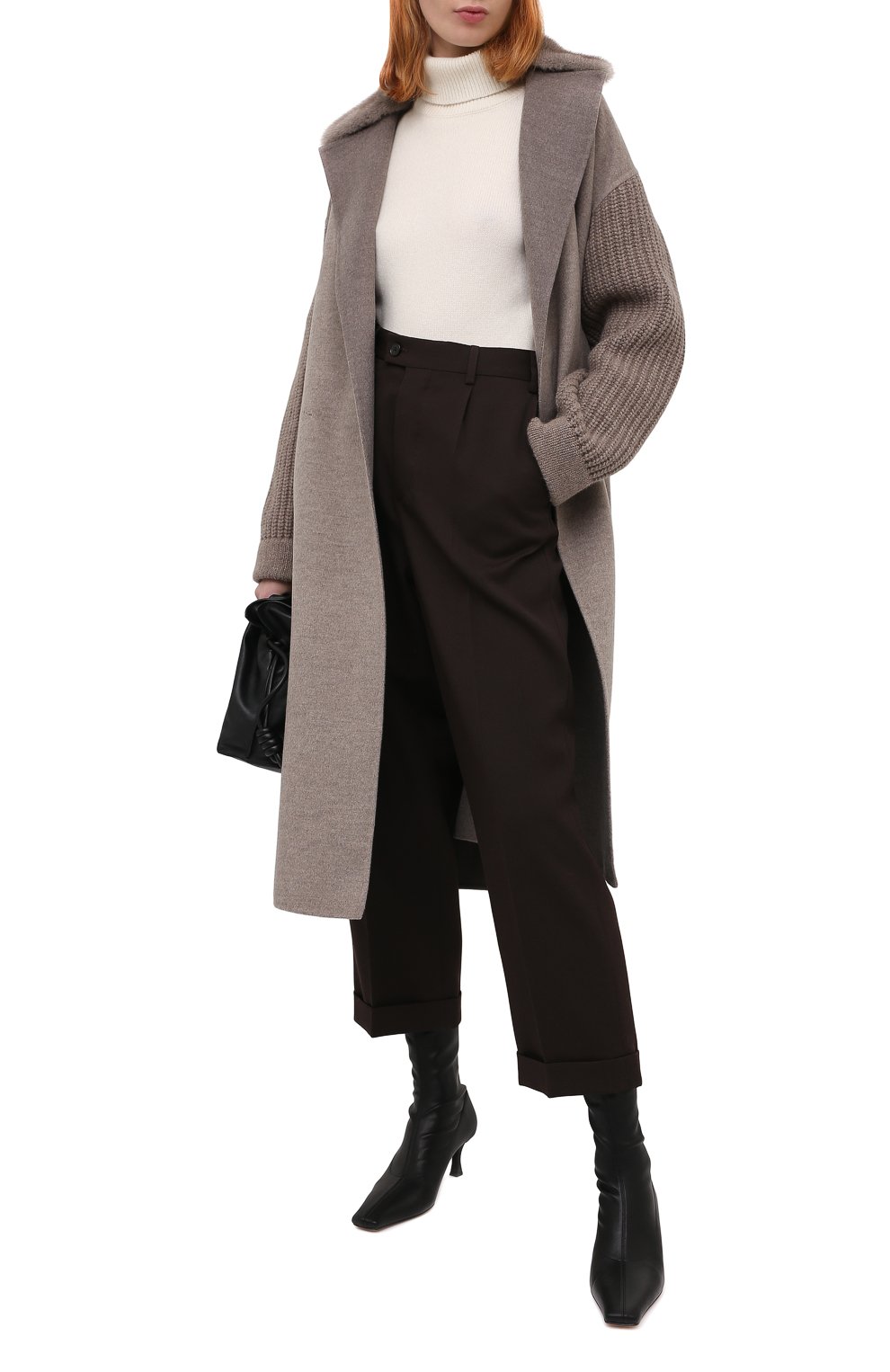 Женское пальто из шерсти и кашемира MANZONI24 серого цвета, арт. 19M523-DB1VXL13/40-46 | Фото 2 (Материал внешний: Шерсть, Кашемир; Рукава: Длинные; Длина (верхняя одежда): До колена; 1-2-бортные: Однобортные; Стили: Кэжуэл)