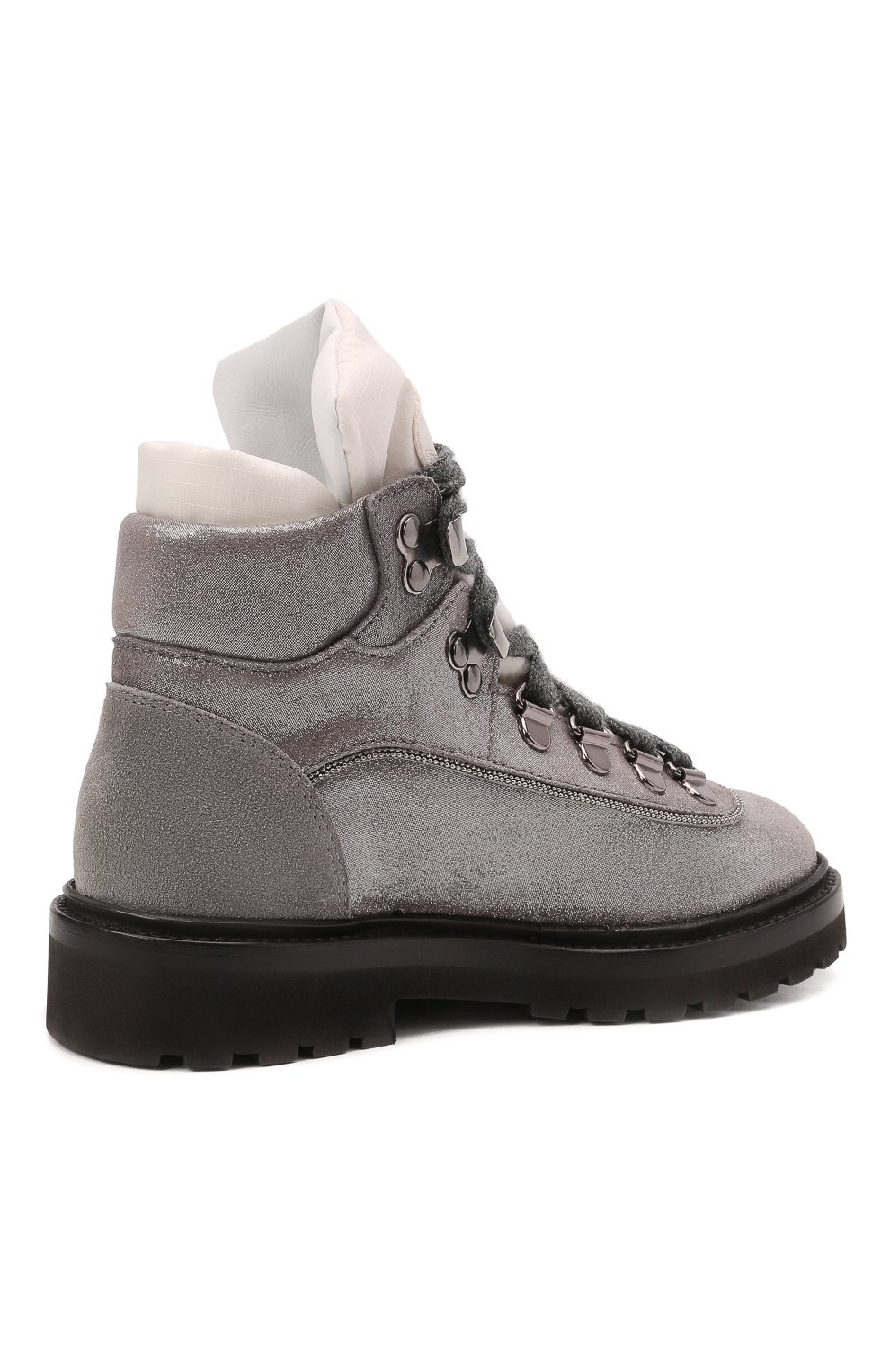 Детские кожаные ботинки BRUNELLO CUCINELLI серебряного цвета, арт. BZMILZG026 | Фото 3 (Материал внутренний: Натуральная кожа)