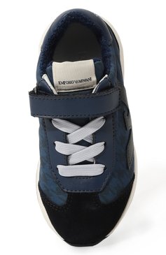 Детские кроссовки EMPORIO ARMANI синего цвета, арт. XMX023/X0T82 | Фото 4 (Материал внешний: Текстиль; Материал внутренний: Натуральная кожа, Текстиль; Материал сплава: Проставлено; Нос: Не проставлено)