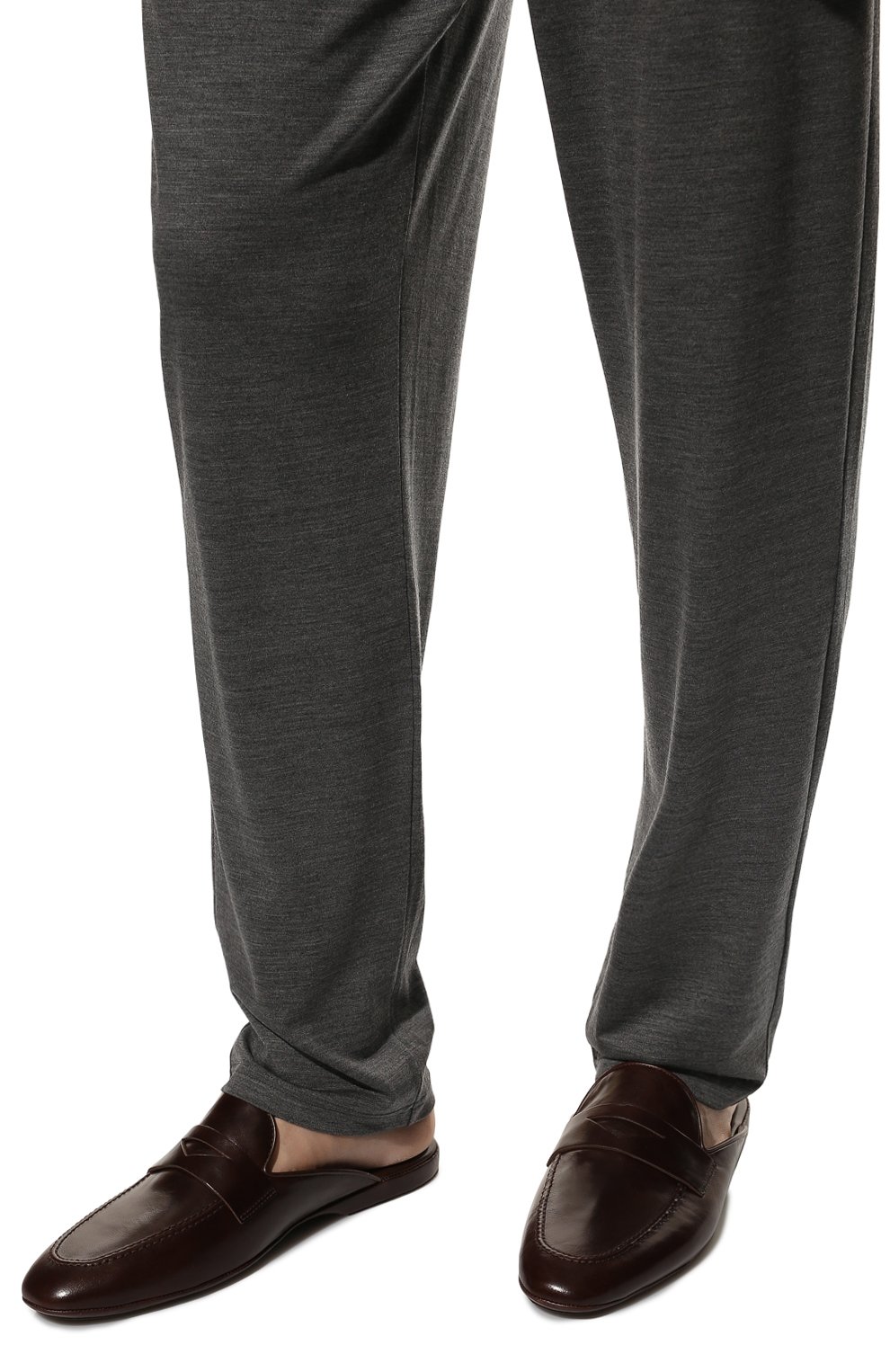 Мужского кожаные домашние туфли FARFALLA темно-коричневого цвета, арт. G13 | Фото 3 (Материал внутренний: Натуральная кожа; Мужское Кросс-КТ: тапочки-обувь)