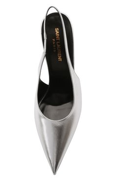 Женские кожаные туфли SAINT LAURENT серебряного цвета, арт. 686252/AAADW | Фото 6 (Каблук высота: Высокий; Материал внутренний: Натуральная кожа; Каблук тип: Шпилька; Подошва: Плоская)