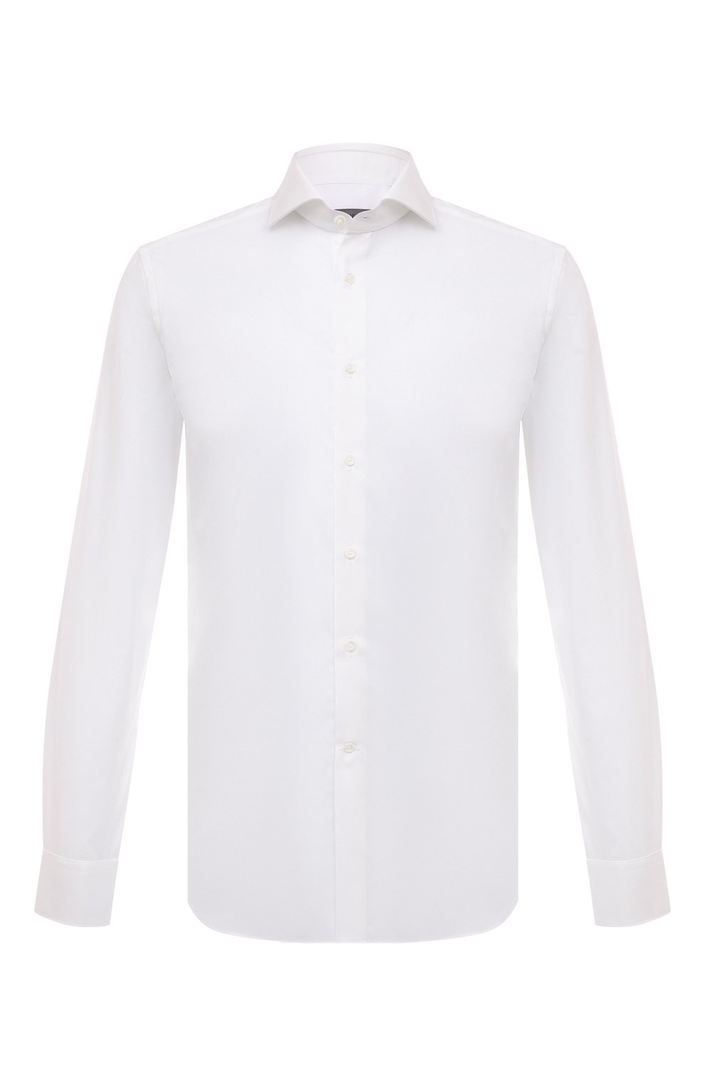Мужская хлопковая сорочка CORNELIANI белого цвета, арт. 91P002-3111278 | Фото 1 (Манжеты: На пуговицах; Рукава: Длинные; Воротник: Акула; Длина (для топов): Стандартные; Рубашки М: Slim Fit; Материал сплава: Проставлено; Материал внешний: Хлопок; Случай: Формальный; Принт: Однотонные; Драгоценные камни: Проставлено)