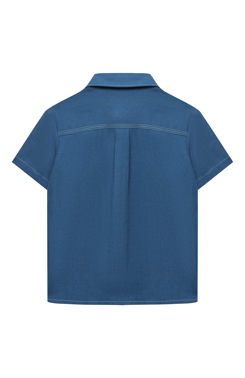 Детская льняная рубашка LORO PIANA синего цвета, арт. FAM0330 | Фото 2 (Рукава: Короткие; Региональные ограничения белый список (Axapta Mercury): Не проставлено; Материал сплава: Проставлено; Нос: Не проставлено; Материал внешний: Лен; Драгоценные камни: Проставлено)