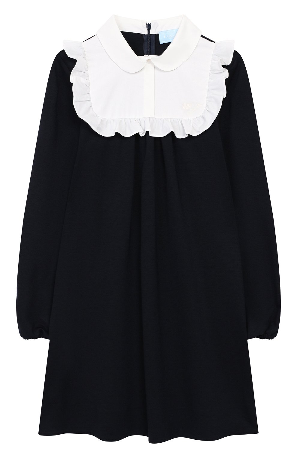 Детское платье LANVIN синего цвета, арт. 4L1560/LA300/5-8 | Фото 1 (Рукава: Длинные; Случай: Повседневный; Материал внешний: Вискоза; Статус проверки: Проверено, Проверена категория; Девочки Кросс-КТ: Платье-одежда; Девочки-школьная форма: Платья; Ростовка одежда: 8 лет | 128 см)