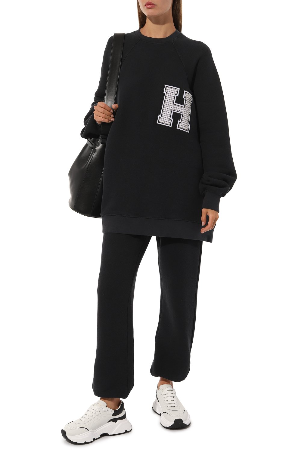 Женский хлопковый свитшот HALFBOY черного цвета, арт. H06WASW1222 | Фото 2 (Рукава: Длинные; Длина (для топов): Удлиненные; Материал внешний: Хлопок; Стили: Спорт-шик; Женское Кросс-КТ: Свитшот-одежда)