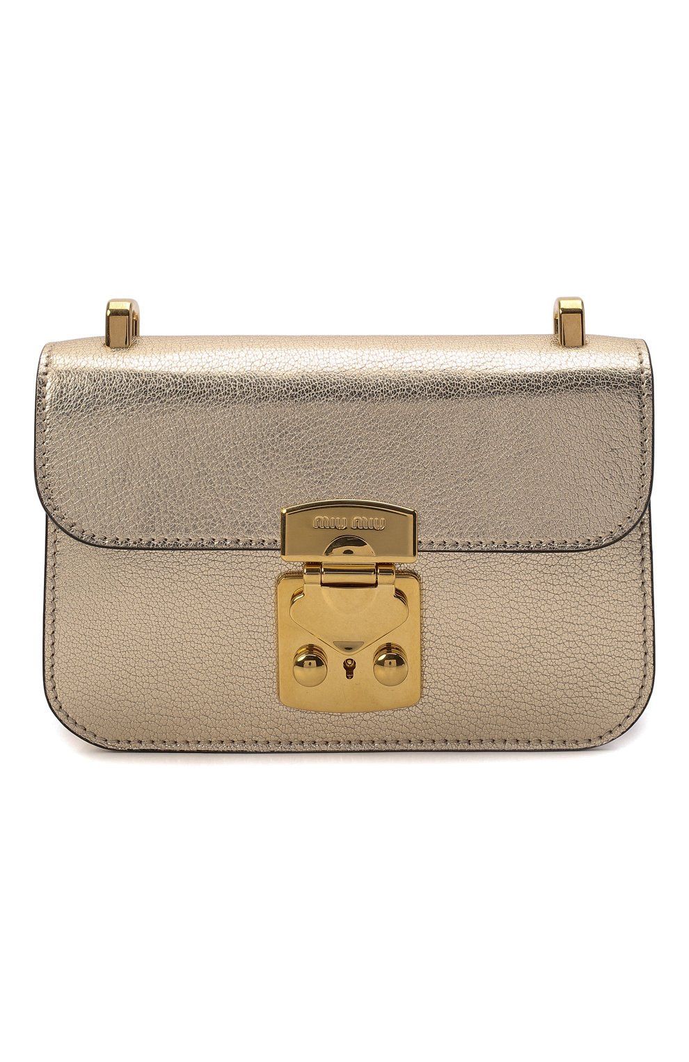 Женская сумка MIU MIU золотого цвета, арт. 5BD231-2AJB-F0846-OOO | Фото 1 (Сумки-технические: Сумки через плечо; Материал: Натуральная кожа; Размер: mini; Ремень/цепочка: На ремешке)