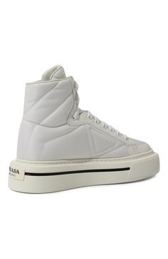 Женские текстильные кеды macro PRADA белого цвета, арт. 1T642M-3LF5-F0009-B045 | Фото 5 (Кросс-КТ: хайтопы; Материал внешний: Текстиль; Подошва: Платформа; Материал утеплителя: Без утеплителя; Стили: Кэжуэл)