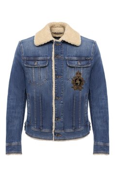 Мужская джинсовая куртка DOLCE & GABBANA темно-синего цвета, арт. G9JB5Z/G8CR9 | Фото 1 (Кросс-КТ: Куртка, Деним; Рукава: Длинные; Стили: Гранж; Материал внешний: Хлопок; Мужское Кросс-КТ: Верхняя одежда; Длина (верхняя одежда): Короткие)