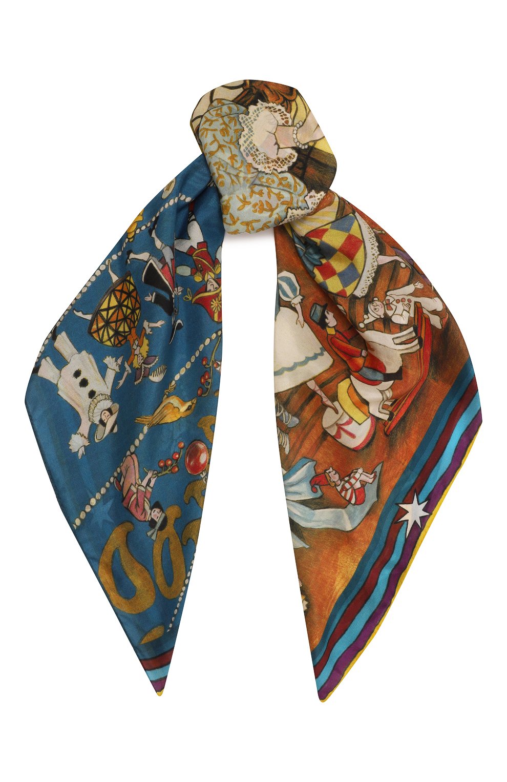 Женский шелковый платок щелкунчик GOURJI разноцветного цвета, арт. T23NCR7R/1 | Фото 1 (Принт: С принтом; Материал: Текстиль, Шелк)