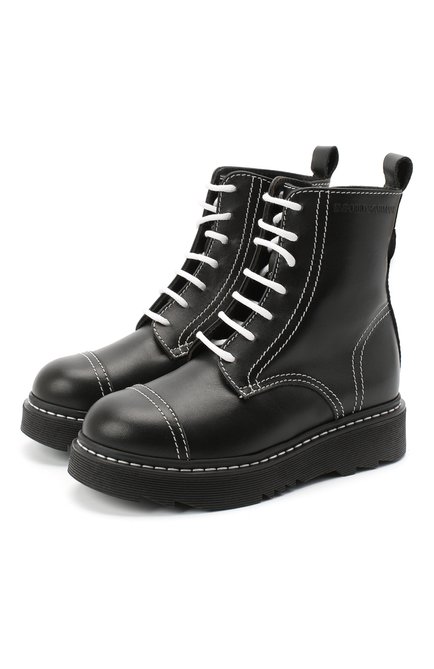 Детские кожаные ботинки EMPORIO ARMANI черного цвета по цене 35300 руб., арт. XXN004/X0I35/28-34 | Фото 1