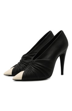 Женские кожаные туфли indya SAINT LAURENT черно-белого цвета, арт. 674887/AAABZ | Фото 1 (Каблук высота: Высокий; Материал внутренний: Натуральная кожа; Каблук тип: Шпилька; Подошва: Плоская)