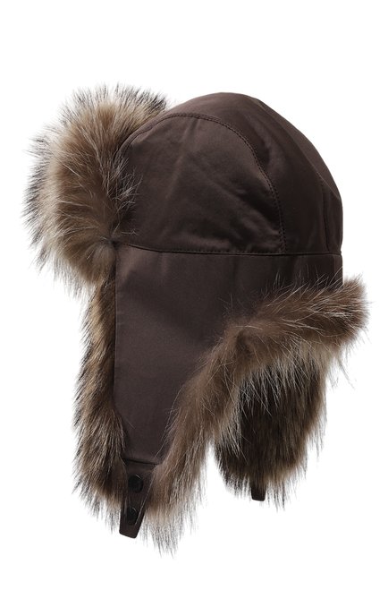 Мужская шапка-ушанка из меха енота KUSSENKOVV коричневого цвета, арт. 330908003159 | Фото 2 (Материал: Натуральный мех)
