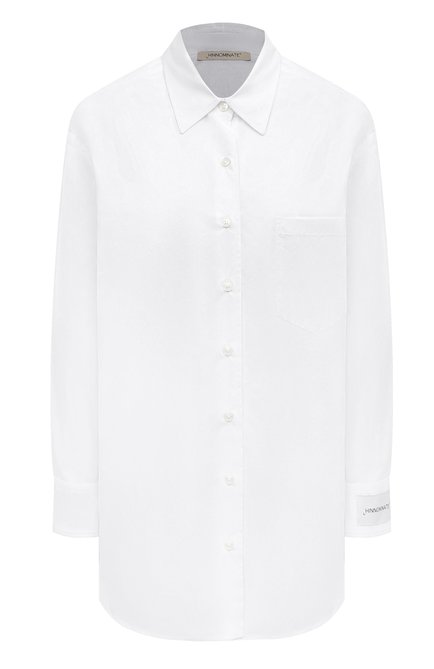 Женская хлопковая рубашка HINNOMINATE белого цвета, арт. HMABW00238 | Фото 1 (Материал внешний: Хлопок; Материал сплава: Проставлено; Драгоценные камни: Проставлено; Длина (для топов): Удлиненные; Рукава: Длинные)