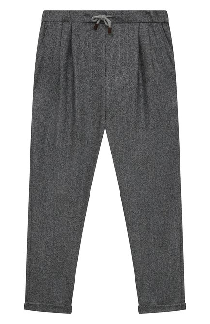 Детские шерстяные брюки BRUNELLO CUCINELLI серого цвета, арт. BE258P113C | Фото 1 (Нос: Не проставлено; Материал внешний: Шерсть; Материал сплава: Прост�авлено)