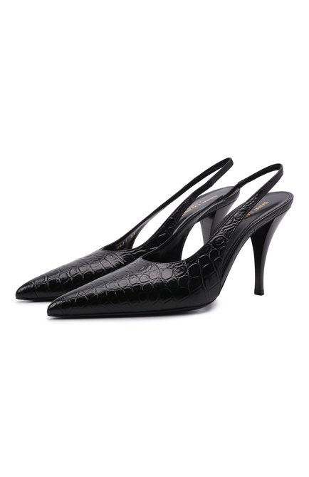 Женские кожаные туфли SAINT LAURENT черного цвета по цене 89950 руб., арт. 670677/2YZ00 | Фото 1