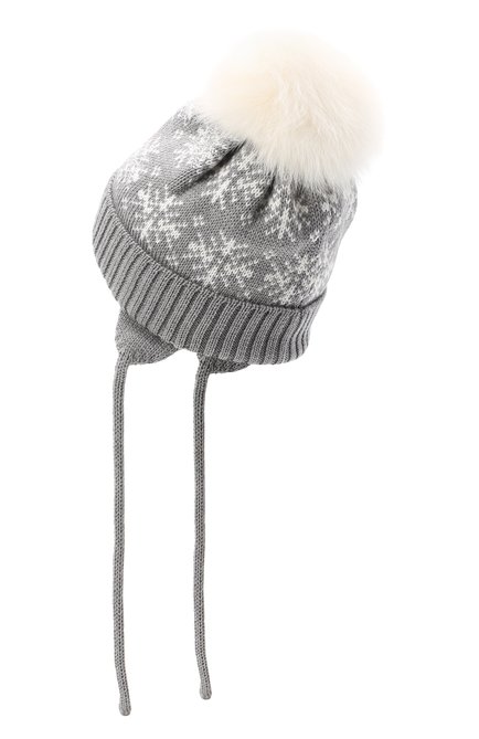 Детского шерстяная шапка с меховым помпоном CATYA серого цвета, арт. 024671/A | Фото 2 (Материал: Шерсть, Текстиль; Региональные ограничения белый список (Axapta Mercury): RU)