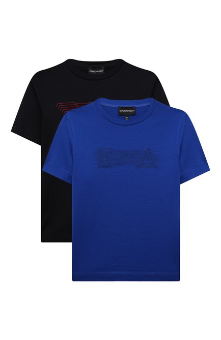 Детская комплект из двух футболок EMPORIO ARMANI синего цвета по цене 17050 руб., арт. 3L4DJ2/1JUVZ | Фото 1