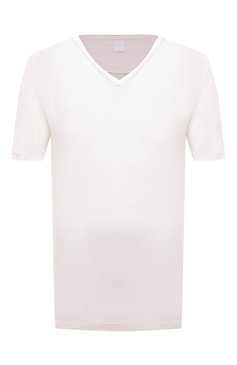 Мужская льняная футболка 120% LINO белого цвета, арт. Y0M7915/000E908/S00 | Фото 1 (Принт: Без принта; Рукава: Короткие; Длина (для топов): Стандартные; Материал внешний: Лен; Стили: Кэжуэл)