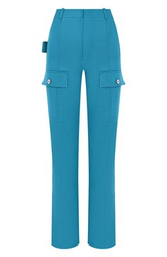 Женские шерстяные брюки BOTTEGA VENETA голубого цвета, арт. 672362/V0B20 | Фото 1 (Материал внешний: Шерсть; Стили: Гламурный; Длина (брюки, джинсы): Стандартные; Женское Кросс-КТ: Брюки-одежда; Силуэт Ж (брюки и джинсы): Прямые; Материал сплава: Проставлено; Драгоценные камни: Проставлено)