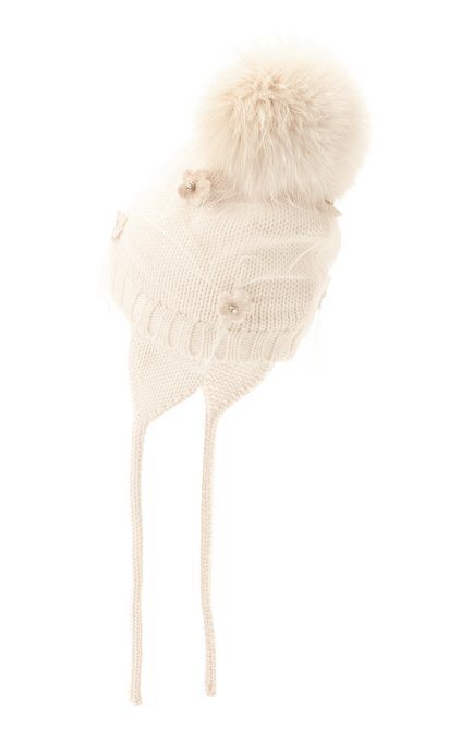 Детского шерстяная шапка с меховым помпоном CATYA белого цвета, арт. 024660/AD | Фото 2 (Материал: Шерсть, Текстиль; Региональные ограничения белый список (Axapta Mercury): RU)
