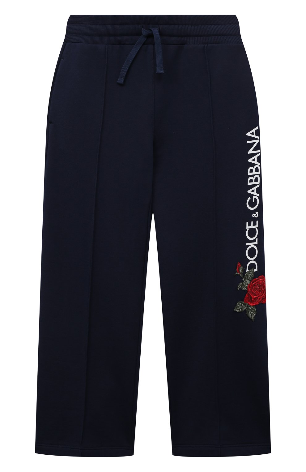 Детские хлопковые брюки DOLCE & GABBANA темно-синего цвета, арт. L5JPB2/G7J7V/8-14 | Фото 1 (Девочки Кросс-КТ: Брюки-одежда; Материал сплава: Проставлено; Нос: Не проставлено; Материал внешний: Хлопок)