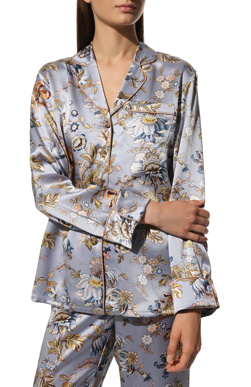 Женская шелковая пижама OLIVIA VON HALLE голубого цвета, арт. PS2205 | Фото 3 (Материал внешний: Шелк; Материал сплава: Проставлено; Нос: Не проставлено)