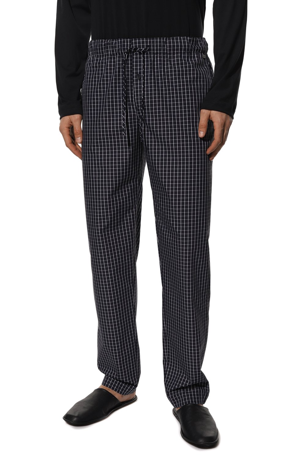Мужские хлопковые домашние брюки HANRO черно-белого цвета, арт. 075436. | Фото 3 (Длина (брюки, джинсы): Стандартные; Кросс-КТ: домашняя одежда; Материал внешний: Хлопок)