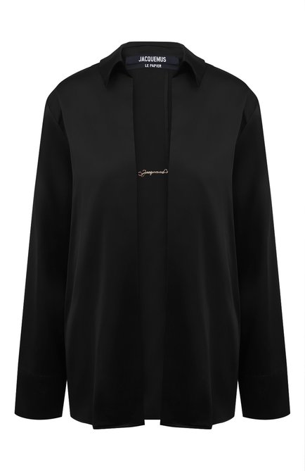 Женская блузка из вискозы JACQUEMUS черного цвета, арт. 22E/213SH103-1000 | Фото 1 (Материал сплава: Проставлено; Драгоценные камни: Проставлено; Длина (для топов): Стандартные; Рукава: Длинные; Материал внешний: Вискоза)