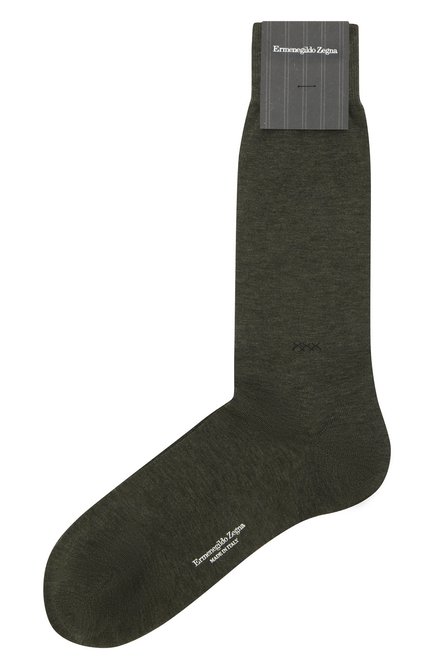 Мужские хлопковые носки ERMENEGILDO ZEGNA темно-зеленого цвета, арт. N5V403820 | Фото 1 (Кросс-КТ: бельё; Материал внешний: Хлопок)