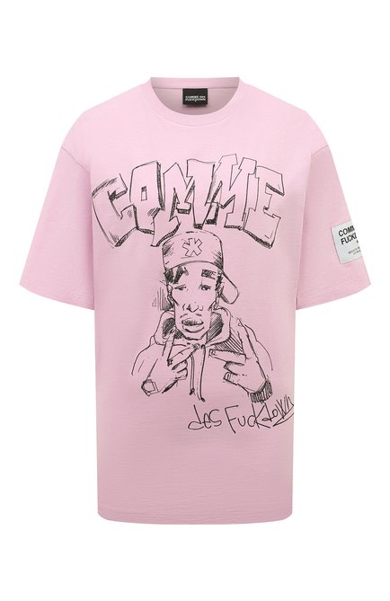 Женская хлопковая футболка COMME DES FUCKDOWN розового цвета, арт. CFABW00134 | Фото 1 (Длина (для топов): Стандартные; Материал сплава: Проставлено; Рукава: Короткие; Материал внешний: Хлоп�ок; Драгоценные камни: Проставлено)