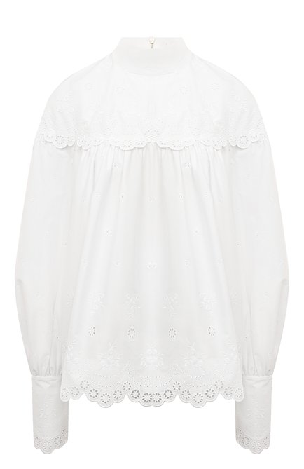 Женская хлопковая блузка YVON белого цвета, арт. 20230601 | Фото 1 (Материал внешний: Хлопок; Длина (для топов): Стандартные; Рукава: Длинные; Стили: Бохо; Принт: Без принта; Женское Кросс-КТ: Блуза-одежда)