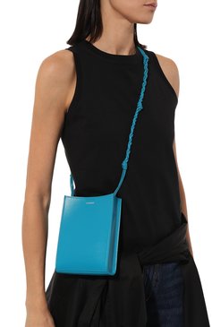 Женская сумка tangle JIL SANDER бирюзового цвета, арт. J07WG0001/P5354 | Фото 2 (Сумки-технические: Сумки через плечо; Материал: Натуральная кожа; Материал сплава: Проставлено; Размер: mini; Ремень/цепочка: На ремешке; Драгоценные камни: Проставлено)