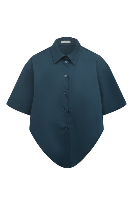 Женская хлопковая рубашка VIKA 2.0 синего цвета, арт. S23-12102-559 | Фото 1 (Принт: Без принта; Рукава: Короткие; Женское Кросс-КТ: Рубашка-одежда; Стили: Кэжуэл; Длина (для топов): Укороченные; Материал внешний: Хлопок)