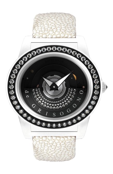Женские часы white DE GRISOGONO бесцветного цвета, арт. TONDO BY NIGHT S01 | Фото 1 (Материал корпуса: Другое; Цвет циферблата: Чёрный; Механизм: Автомат)