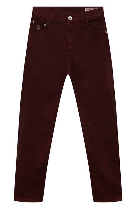 Детские джинсы BRUNELLO CUCINELLI бордового цвета, арт. B277PD300C | Фото 1 (Нос: Не проставлено; Материал внешний: Хлопок; Материал сплава: Проставлено)