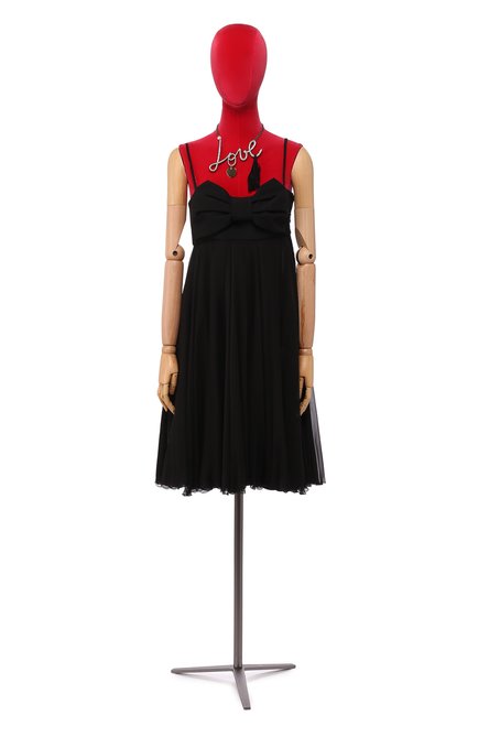 Женское шелковое платье VALENTINO черного цвета, арт. NB3VADX0/2UP | Фото 1 (Материал внешний: Синтетический материал)