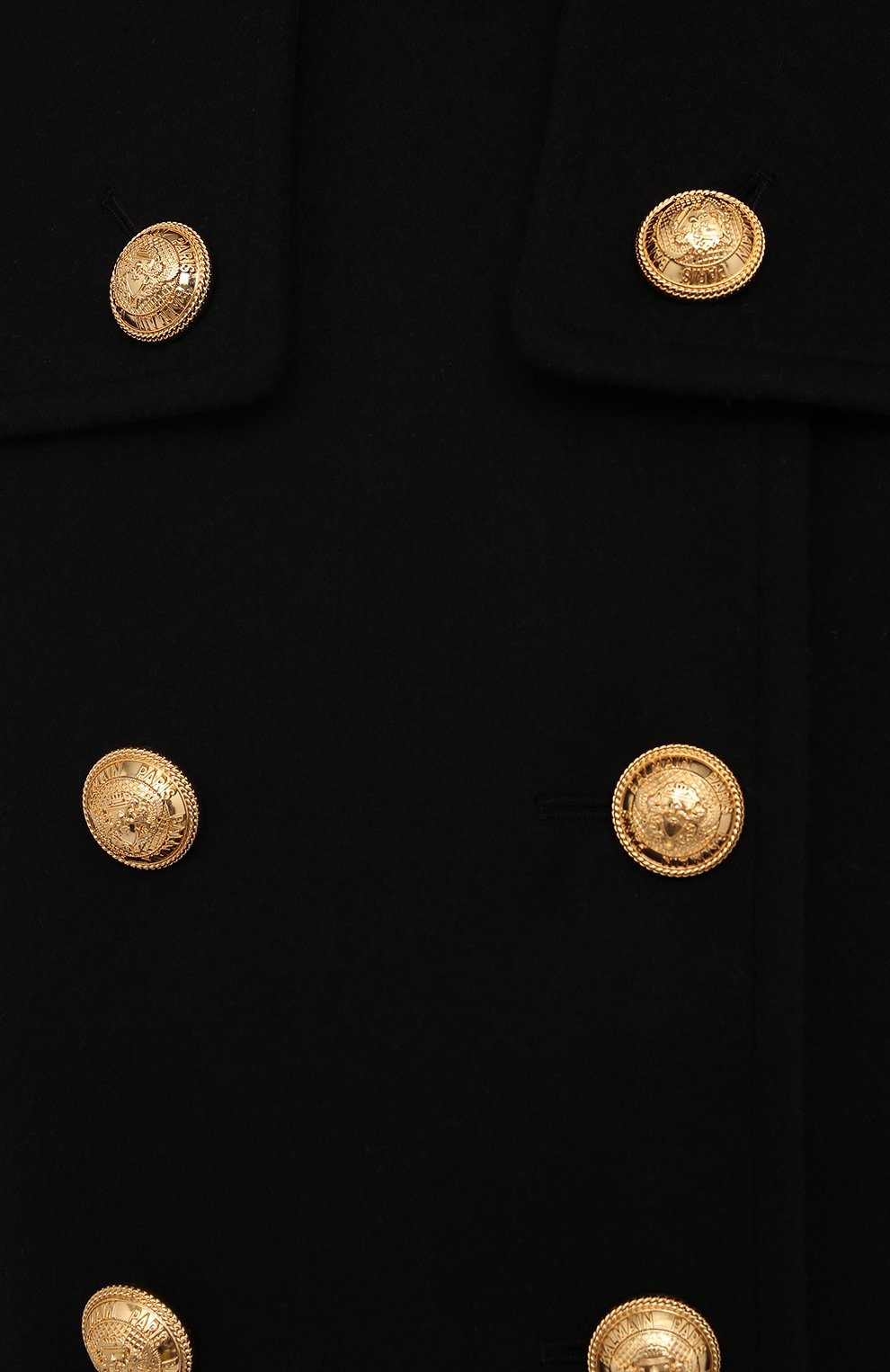 Женское пальто из шерсти и кашемира BALMAIN черного цвета, арт. WF1UC000/W006 | Фото 5 (Материал внешний: Шерсть; Рукава: Длинные; Стили: Гламурный; Длина (верхняя одежда): До колена; Материал подклада: Вискоза; 1-2-бортные: Двубортные)