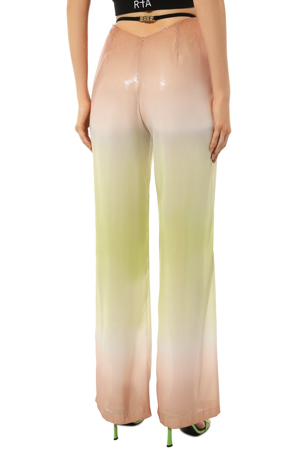 Женские брюки с от�делкой пайетками GCDS разноцветного цвета, арт. SS23W270433 | Фото 4 (Силуэт Ж (брюки и джинсы): Широкие; Стили: Гламурный; Длина (брюки, джинсы): Стандартные; Женское Кросс-КТ: Брюки-одежда; Материал внешний: Синтетический материал; Материал сплава: Проставлено; Нос: Не проставлено; Драгоценные камни: Проставлено)