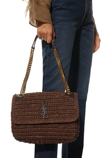 Женская сумка niki medium SAINT LAURENT коричневого цвета, арт. 633187/GG66W | Фото 2 (Размер: medium; Ремень/цепочка: С цепочкой, На ремешке; Сумки-технические: Сумки через плечо; Материал: Текстиль)