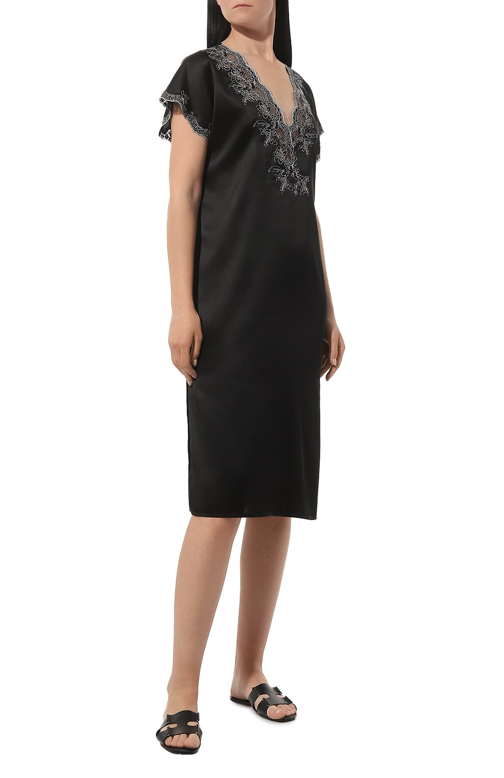 Женская шелковая сорочка MARJOLAINE черного цвета, арт. 4REI3401 | Фото 3 (Материал внешний: Шелк; Материал сплава: Проставлено; Нос: Не проставлено)