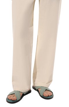 Мужские кожаные шлепанцы GIORGIO ARMANI светло-зеленого цвета, арт. X2P045/XM838 | Фото 3 (Материал внутренний: Натуральная кожа)