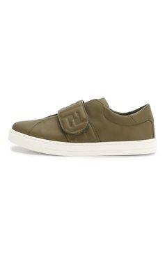 Детские кожаные кеды FENDI хаки цвета, арт. JMR312/A9SW/32-39 | Фото 2 (Мальчики Кросс-КТ: Обувь-низкие; Материал внешний: Кожа; Материал внутренний: Натуральная кожа; Региональные ограничения белый список (Axapta Mercury): RU; Кросс-КТ: велькро; Мальчики-школьная форма: Спортивная обувь)