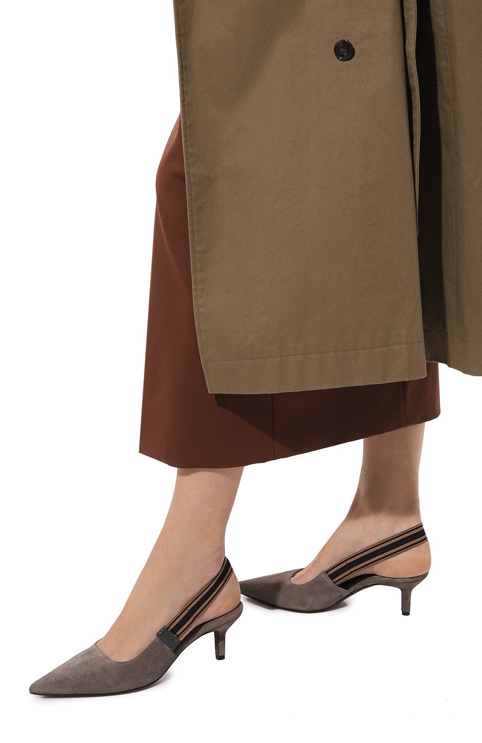 Женские замшевые туфли BRUNELLO CUCINELLI серого цвета, арт. MZSFCB1115 | Фото 3 (Материал внутренний: Натуральная кожа; Каблук высота: Средний; Каблук тип: Шпилька; Подошва: Плоская; Материал внешний: Замша)