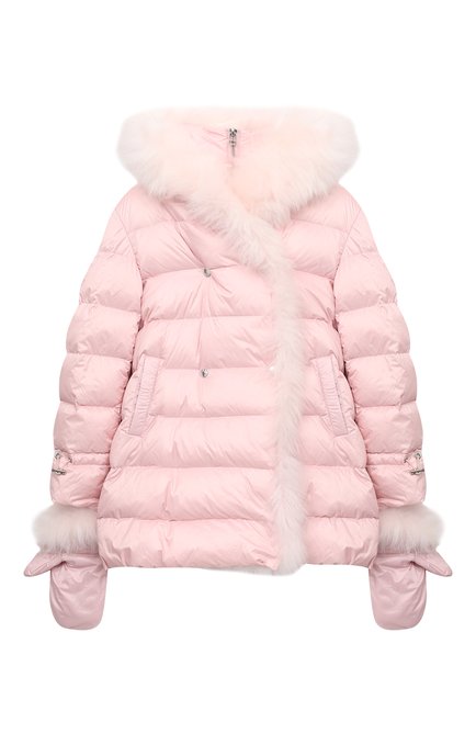 Детская комплект из куртки и варежек YVES SALOMON ENFANT розового цвета по цене 73550 руб., арт. 21WEM012XXD0SW/4-6 | Фото 1