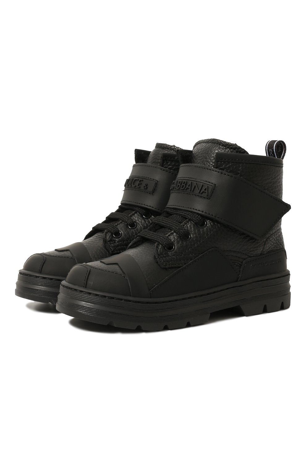 Детские кожаные ботинки DOLCE & GABBANA черного цвета, арт. DA5035/AA306/24-28 | Фото 1 (Материал сплава: Проставлено; Нос: Не проставлено; Материал внутренний: Текстиль)
