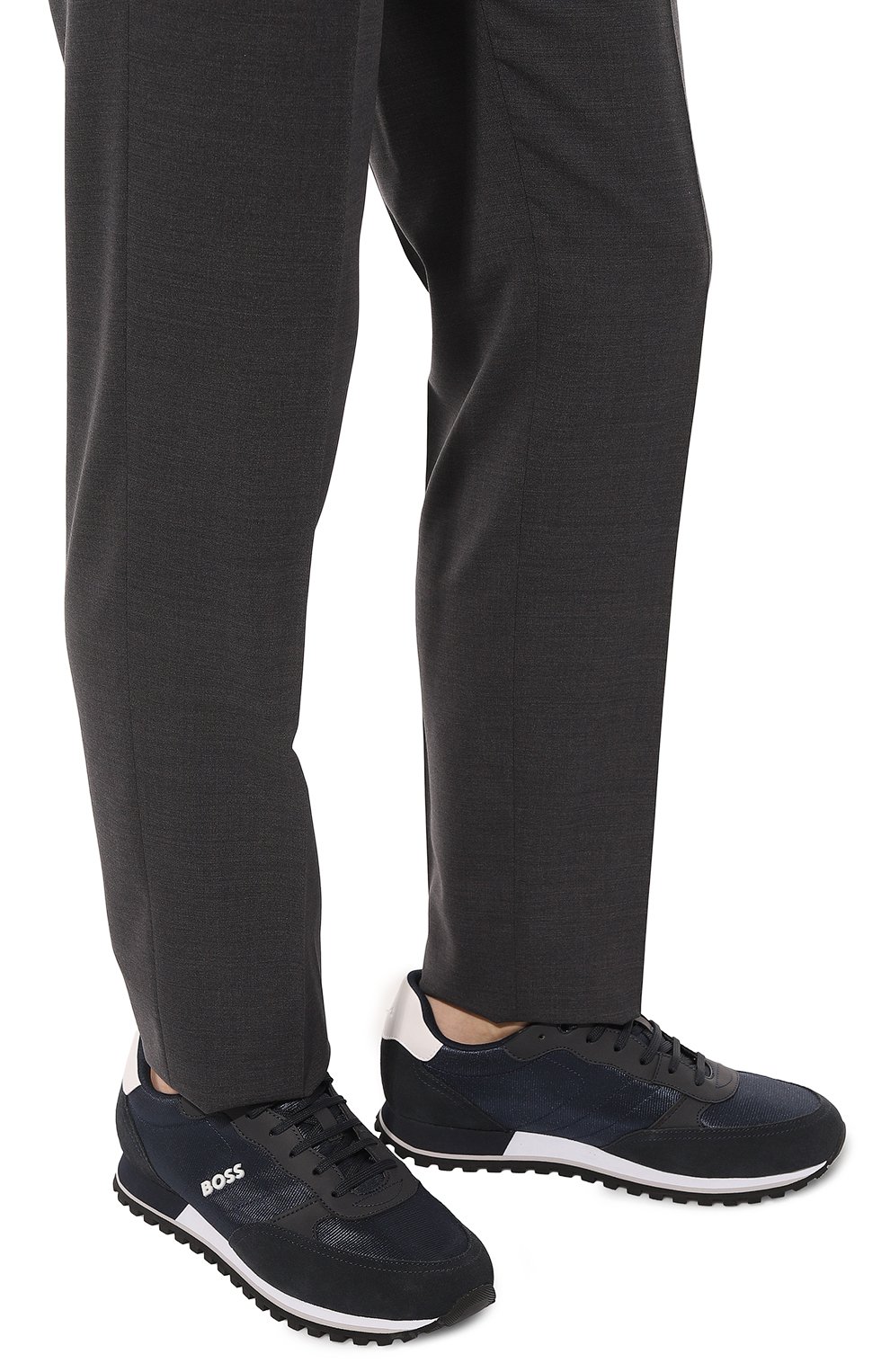 Мужские комбинированные кроссовки BOSS темно-синего цвета, арт. 50498133 | Фото 3 (Материал сплава: Проставлено; Стили: Классический; Подошва: Плоская; Драгоценные камни: Проставлено)